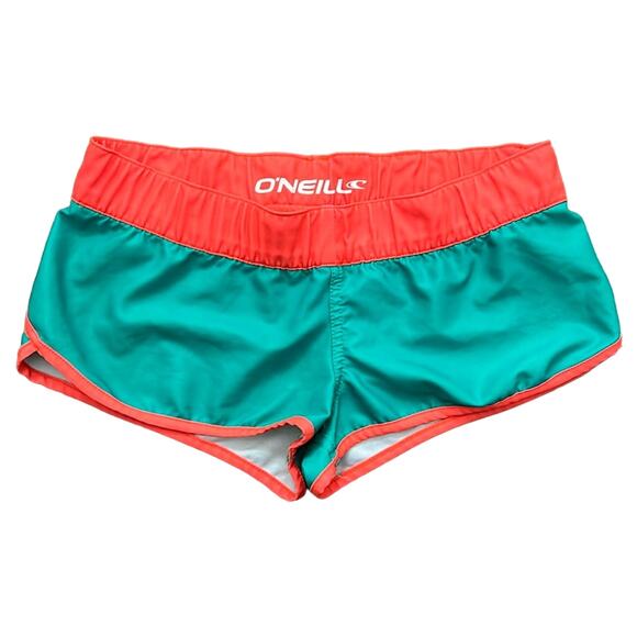 O’NEILL Women’s Green/Orange Lightweight Elastic Waist Running Shorts Size M - Picture 1 of 5